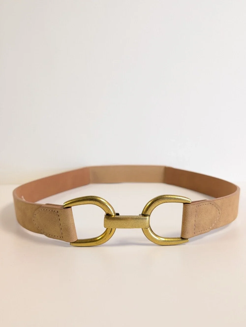 Kohl's Tan Leather Belt with Brass D-Ring Hardware S/M